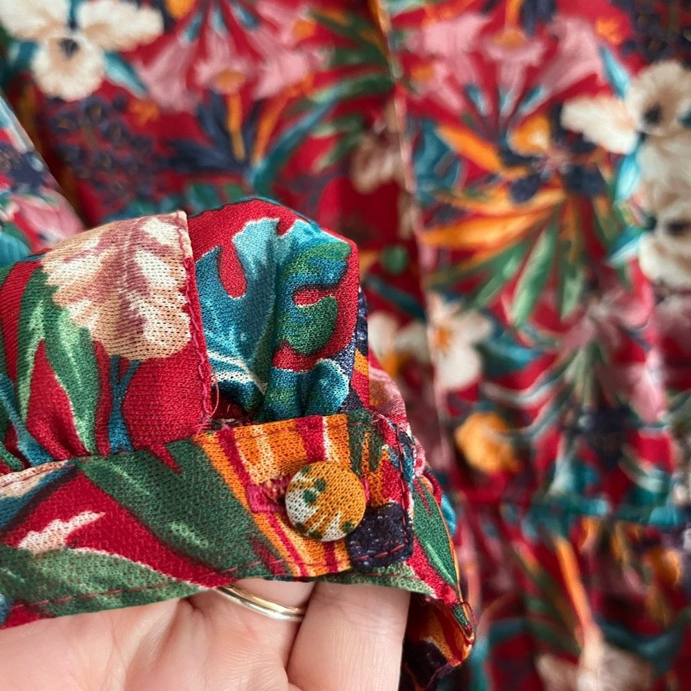 Vintage 1970s Samuel Blue Tropical Floral Midi Dress Dagger Collar - Picture 12 of 15
